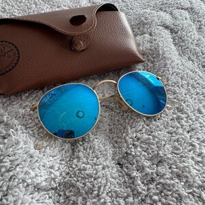 Ray Ban POLARIZED Blue ROUND FLASH LENSES Sunglasses with Case